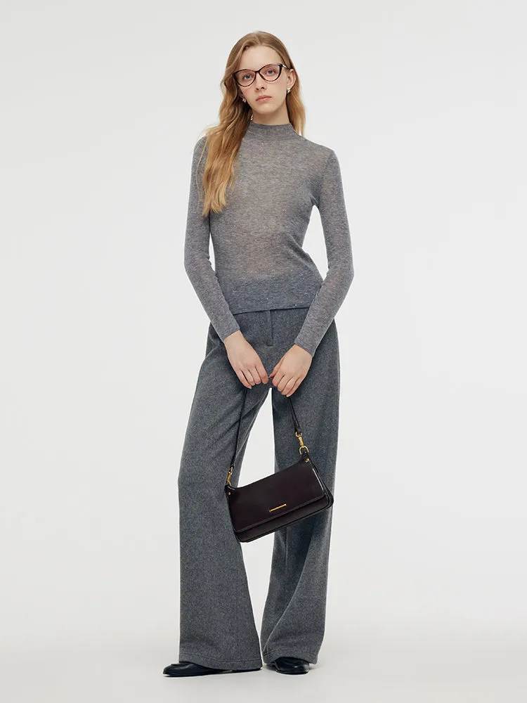 100% Wool Mock Neck Women Long Sleeve Top