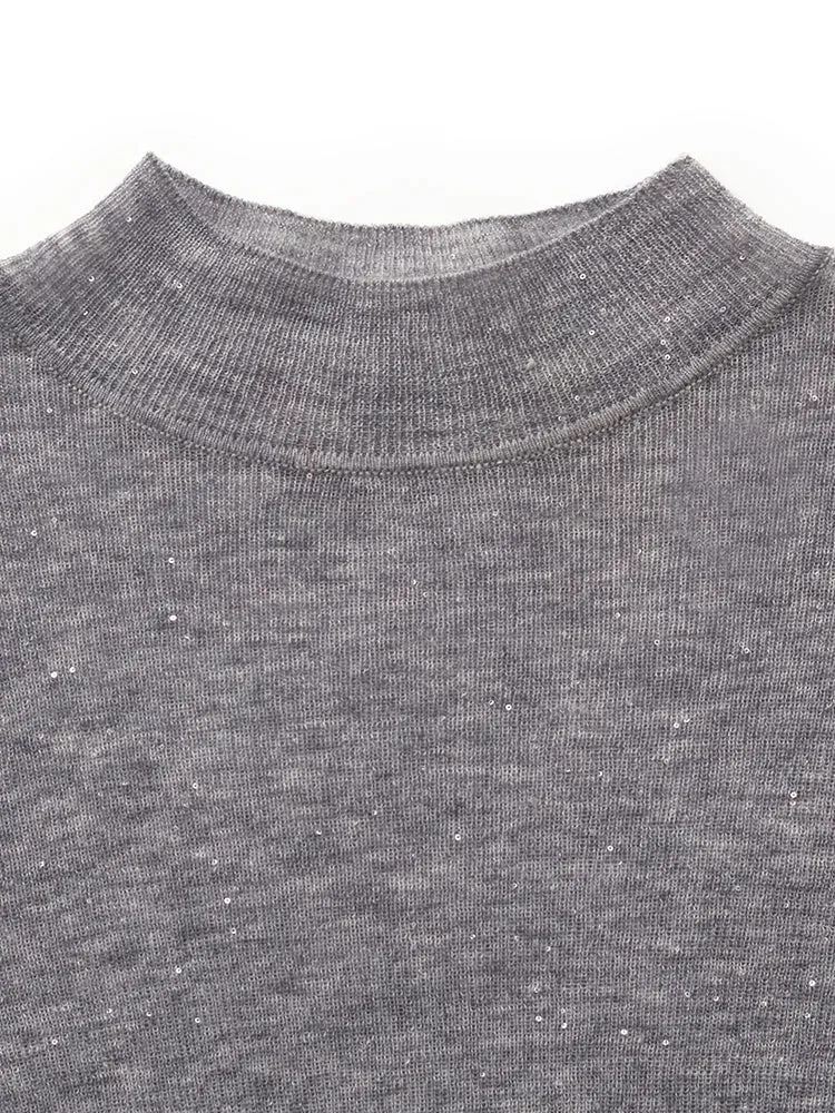 100% Wool Mock Neck Women Long Sleeve Top