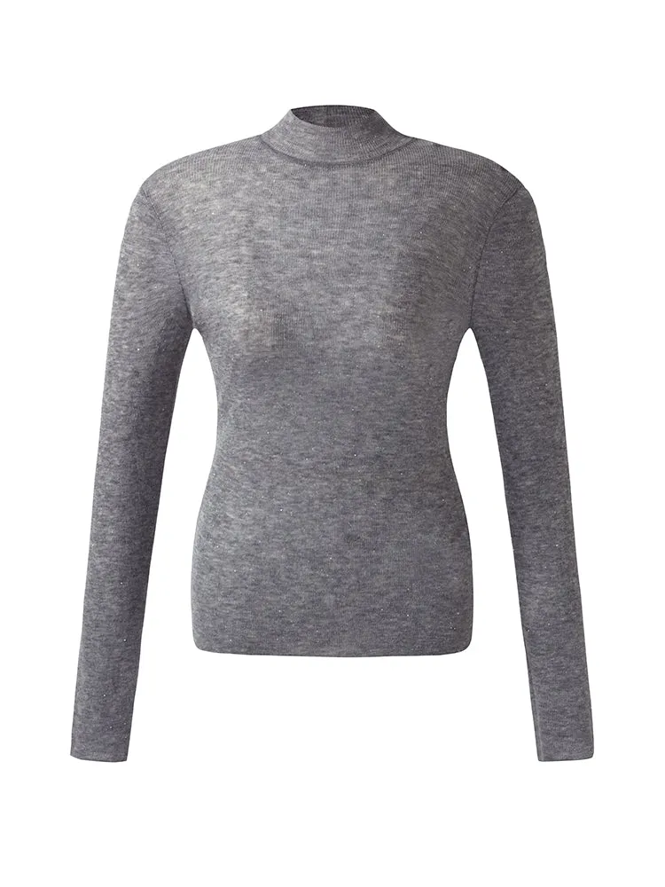 100% Wool Mock Neck Women Long Sleeve Top