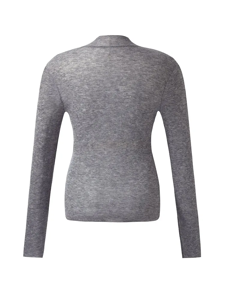 100% Wool Mock Neck Women Long Sleeve Top