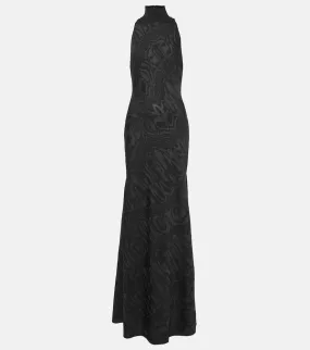 Alaia Patterned turtleneck gown