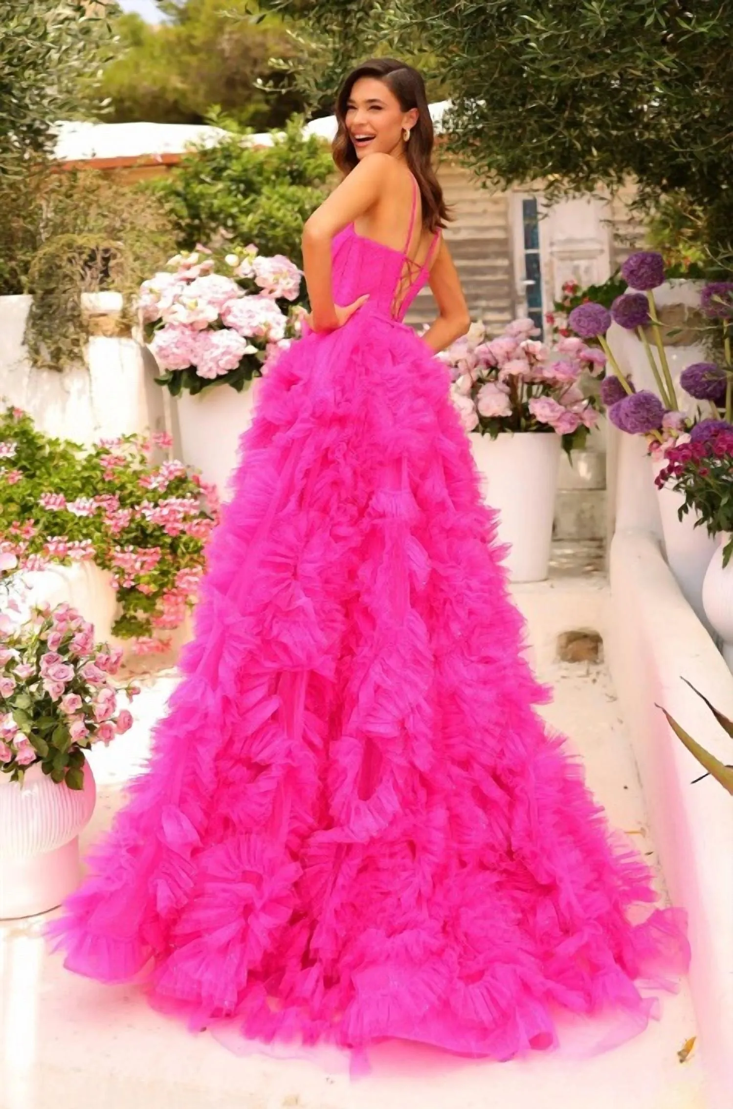 Amarra - Gathered Glitter Tulle Tie-back Ball Gown