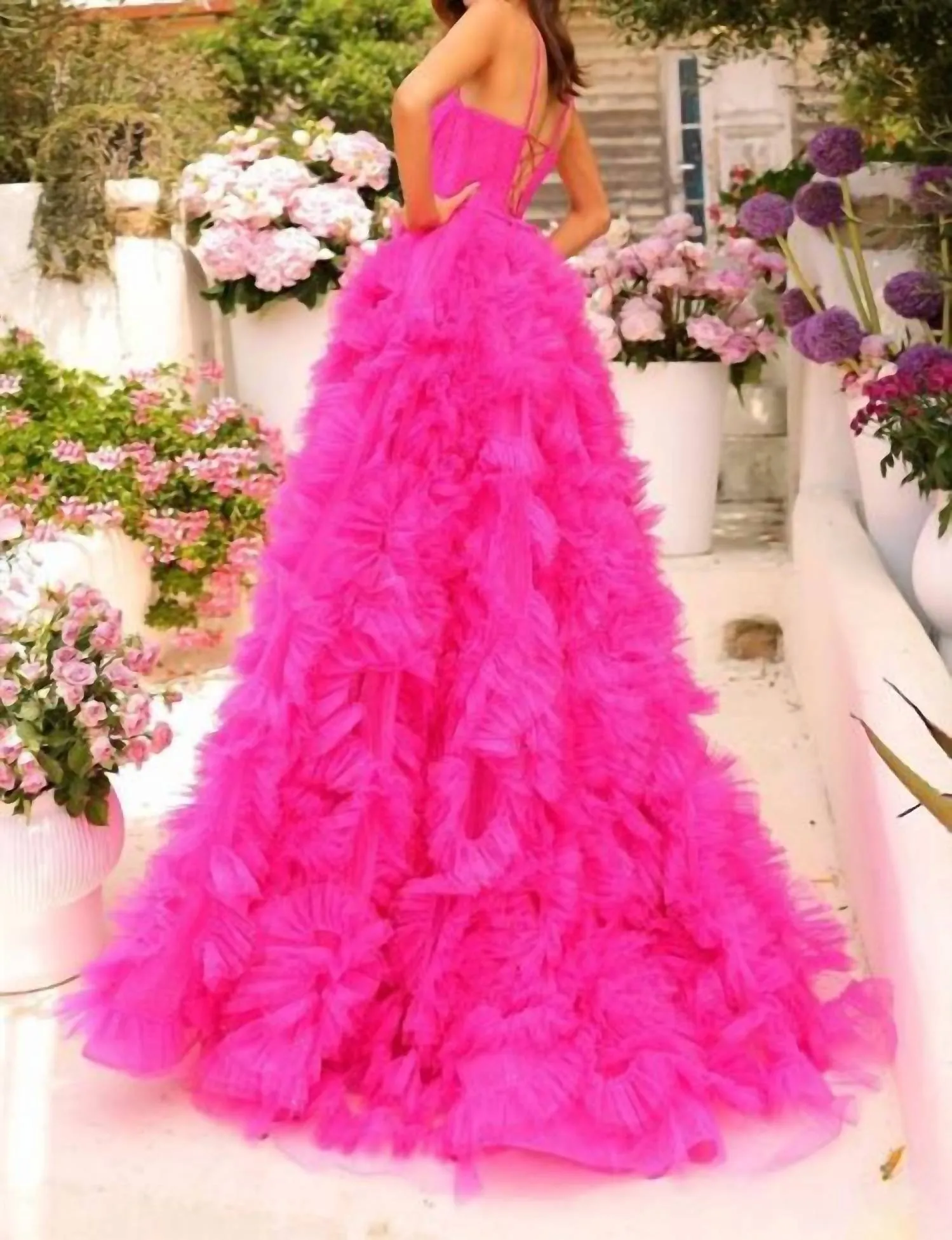 Amarra - Gathered Glitter Tulle Tie-back Ball Gown
