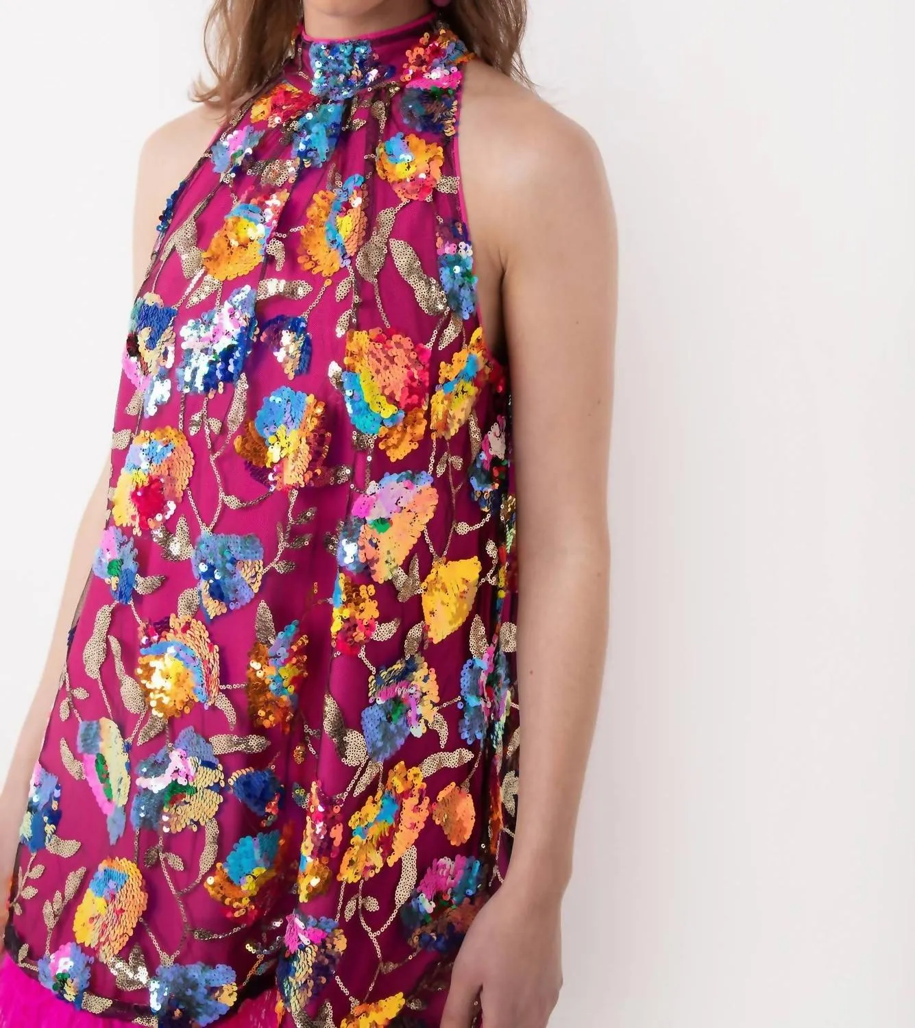 Amylynn - Daphne Floral Overlay Halter Dress