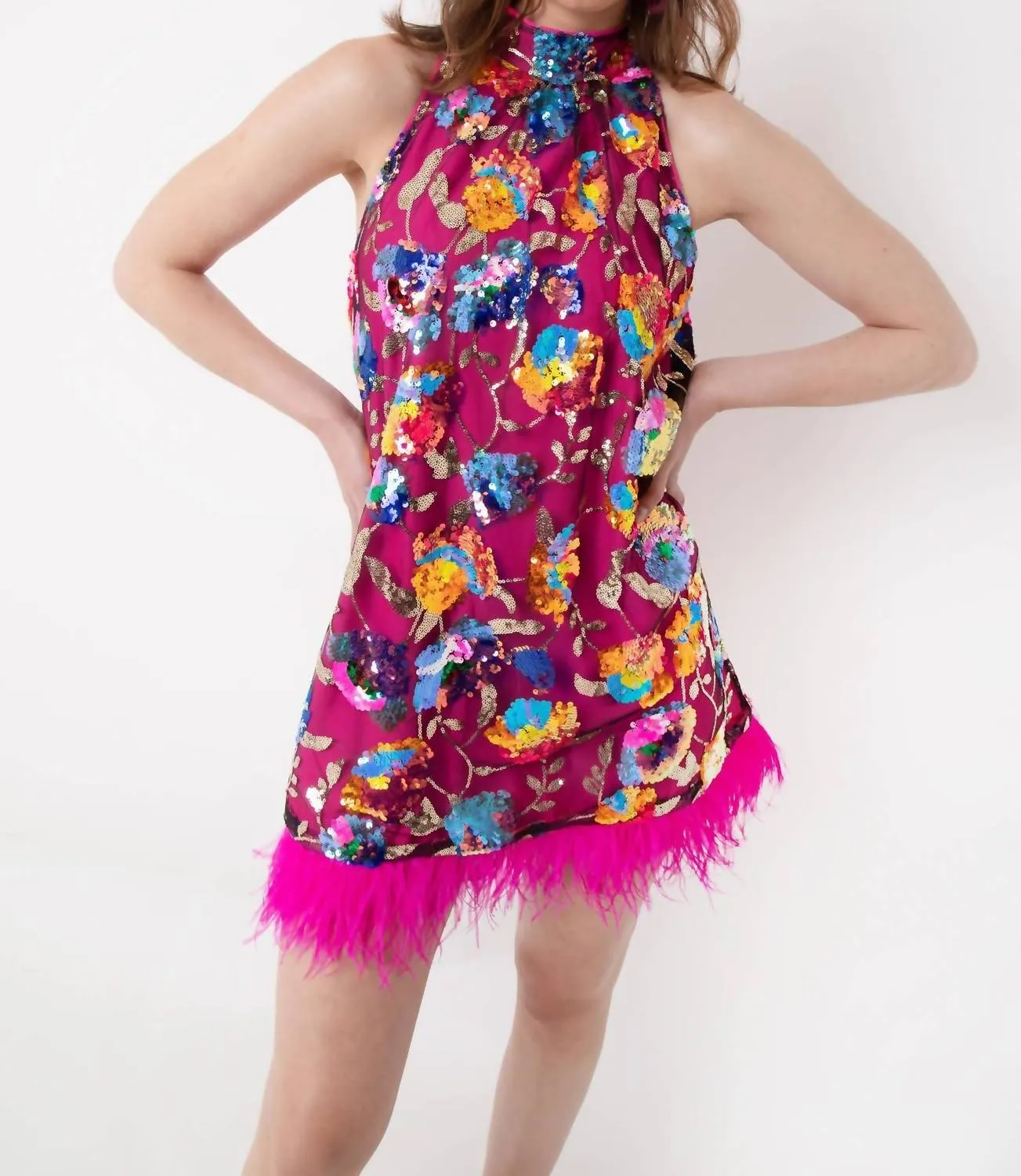 Amylynn - Daphne Floral Overlay Halter Dress