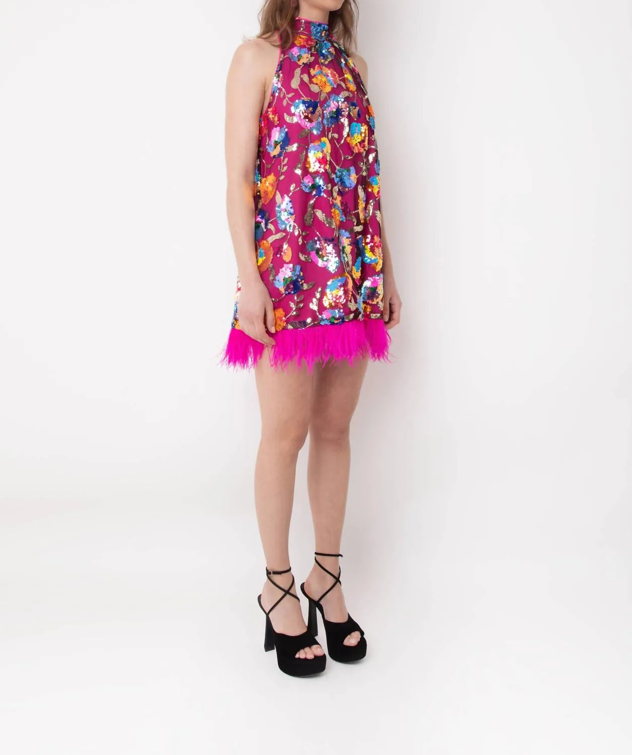 Amylynn - Daphne Floral Overlay Halter Dress