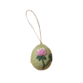 Artisan Easter Egg ornament Pink Flower - Green