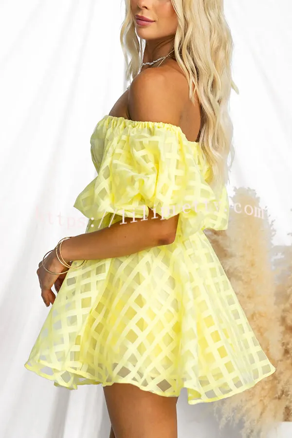 Barbie Night Square Patterned Fabric Puff Sleeve Mini Dress