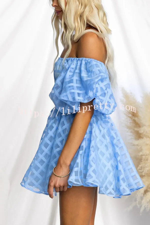Barbie Night Square Patterned Fabric Puff Sleeve Mini Dress