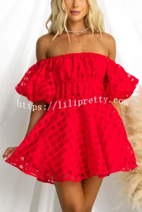 Barbie Night Square Patterned Fabric Puff Sleeve Mini Dress