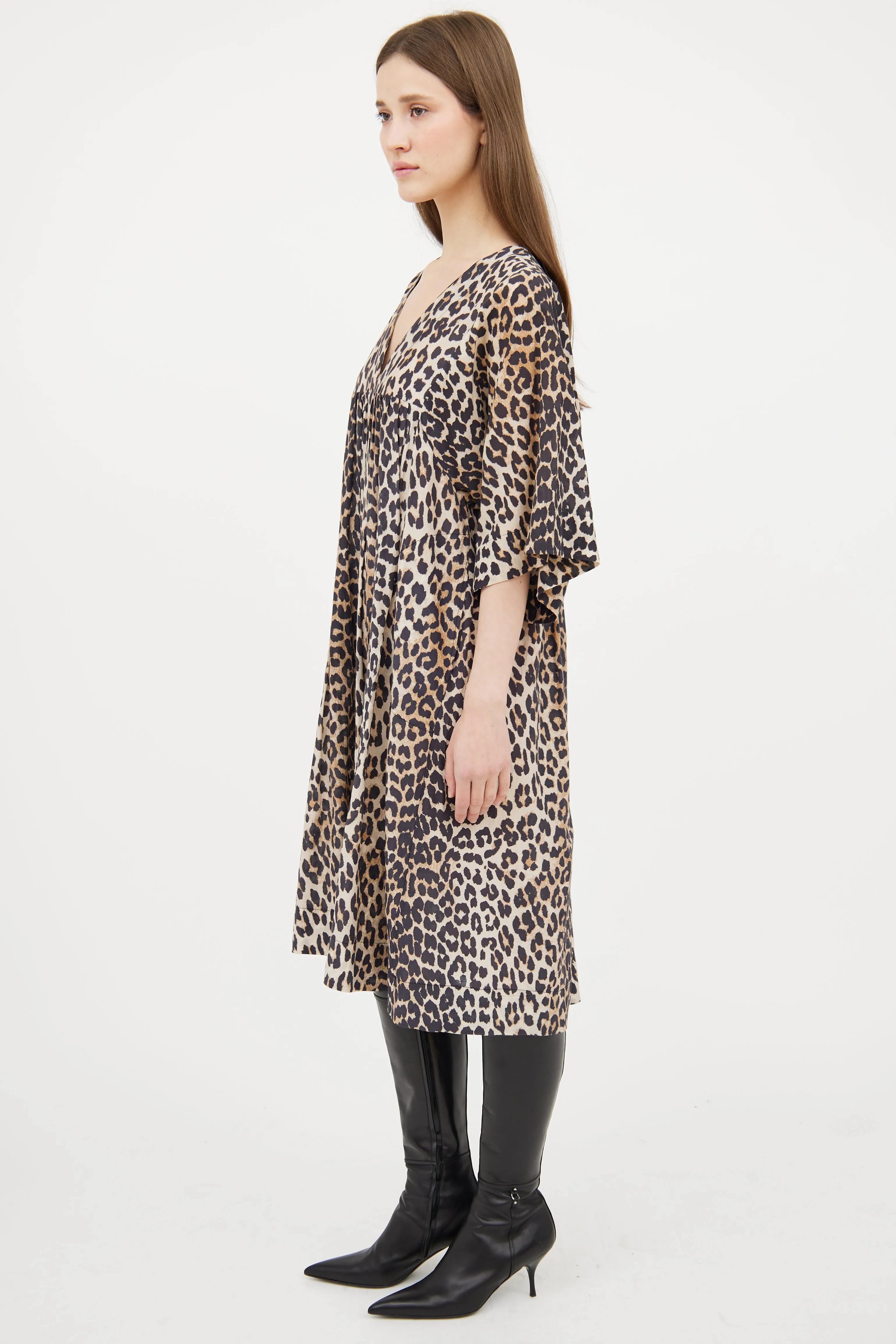 Beige & Black Patterned Dress