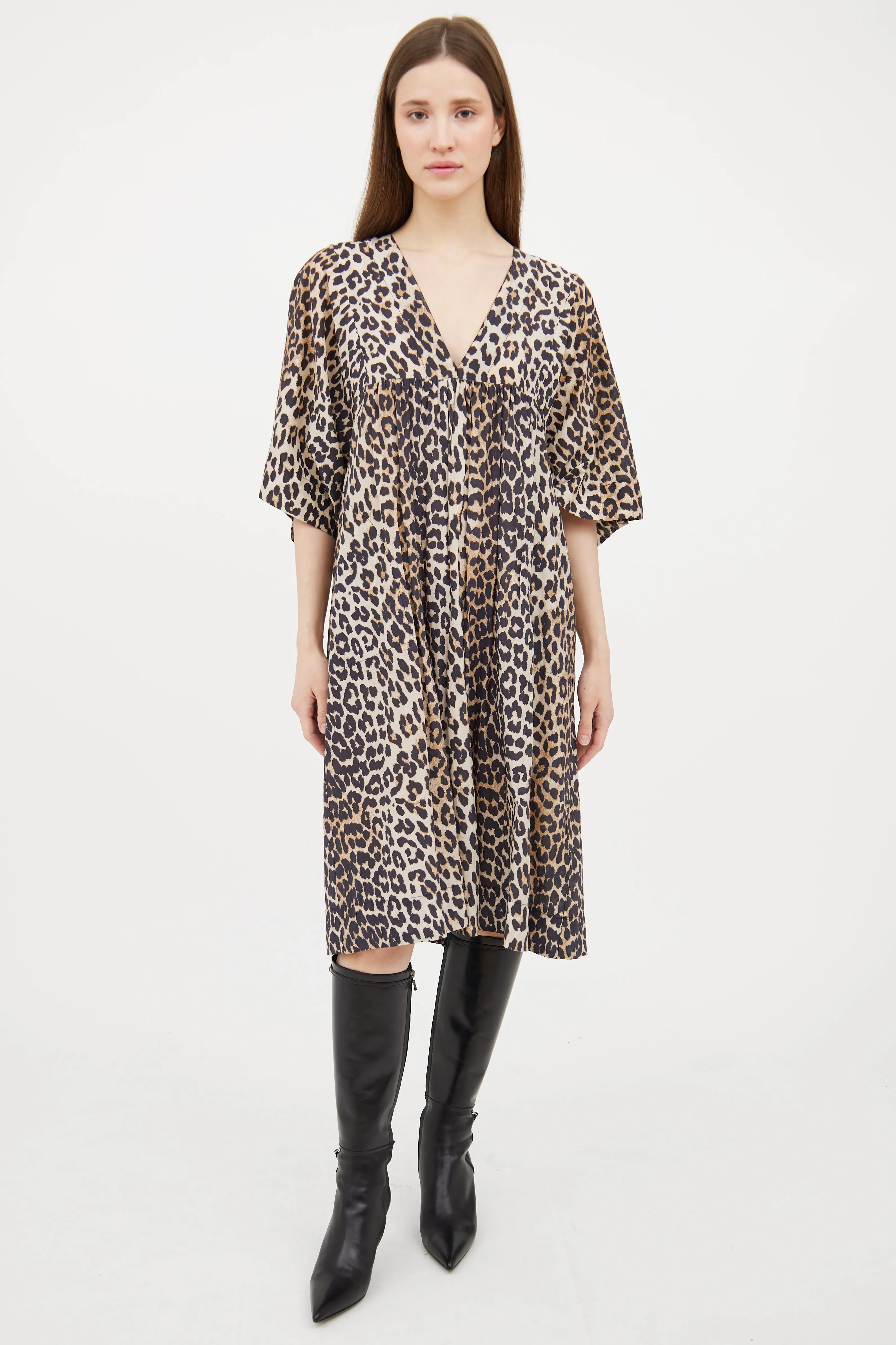 Beige & Black Patterned Dress