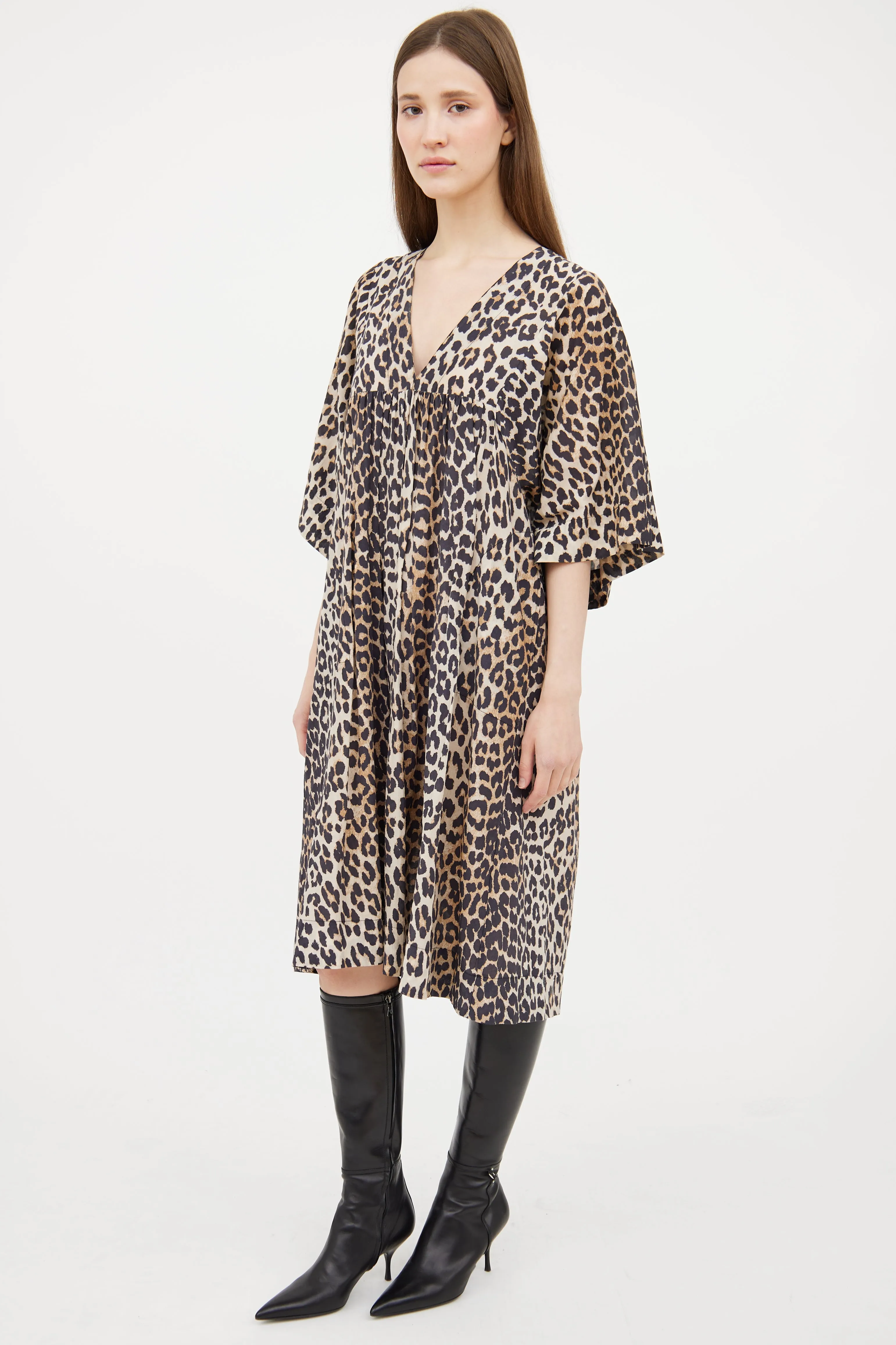 Beige & Black Patterned Dress