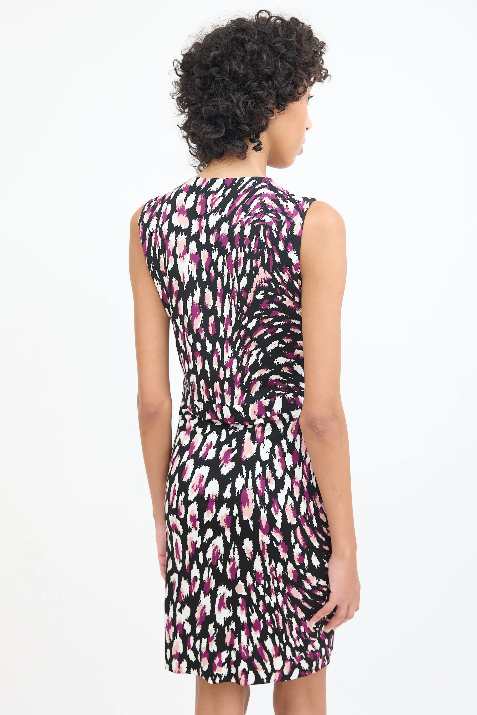 Black & Multicolour Patterned Midi Dress