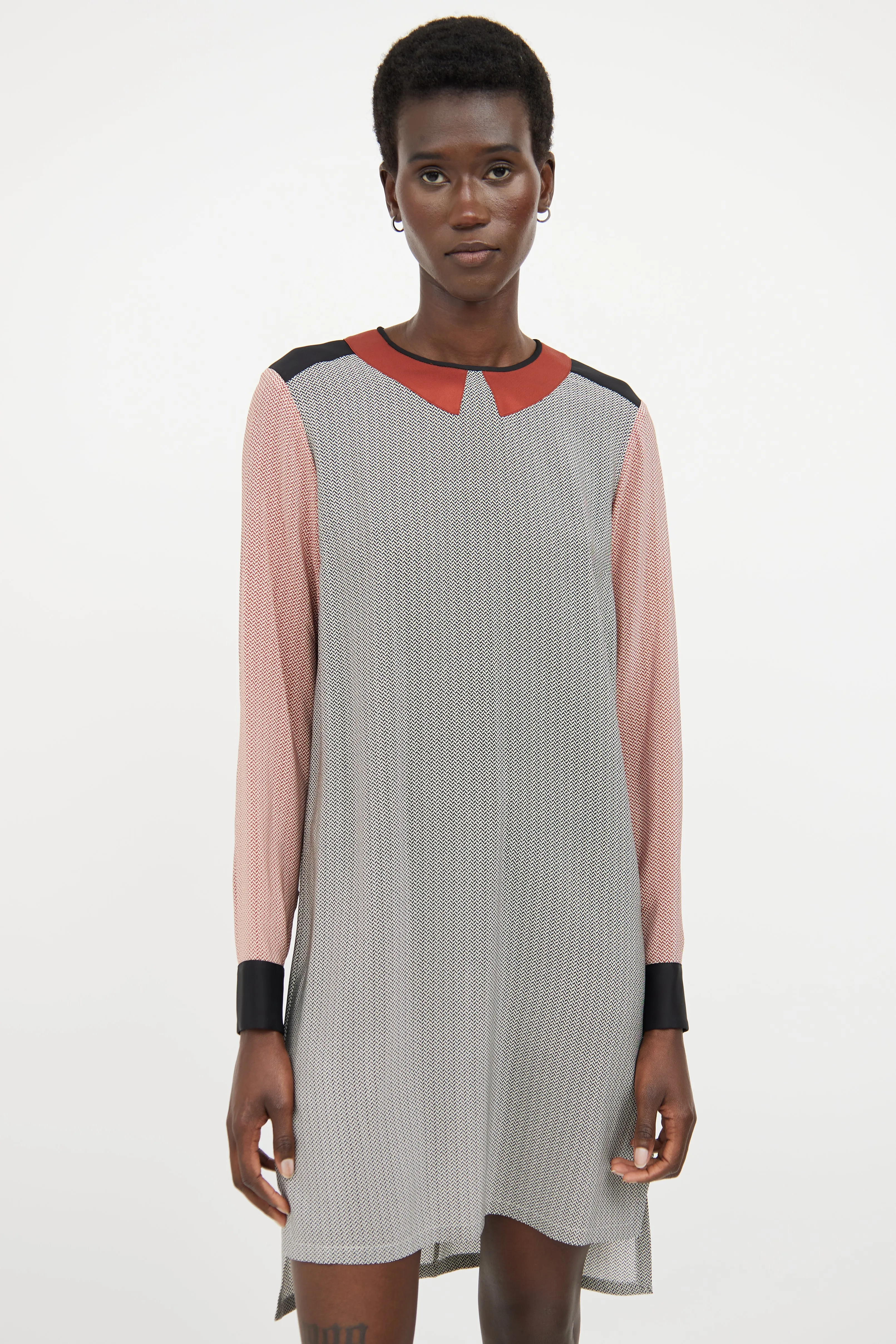 Black & Orange Silk Geometric Shirt Dress
