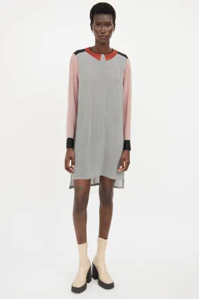 Black & Orange Silk Geometric Shirt Dress