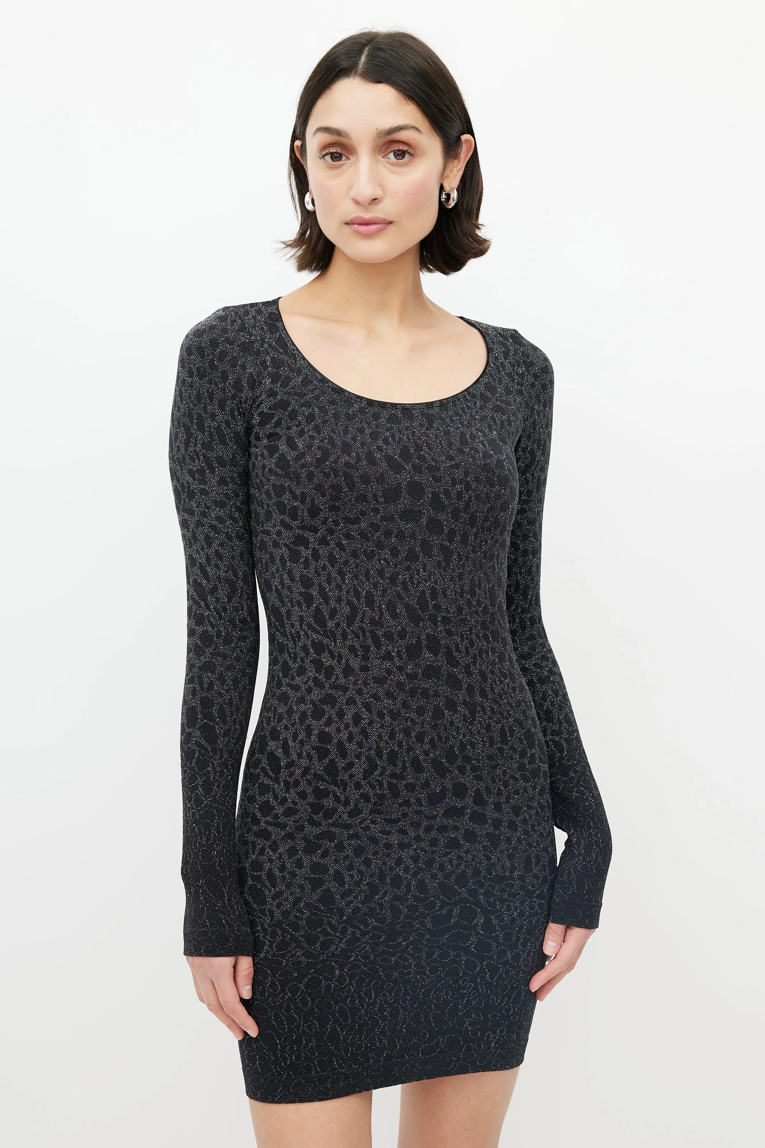Black Metallic Patterned Knit Dress