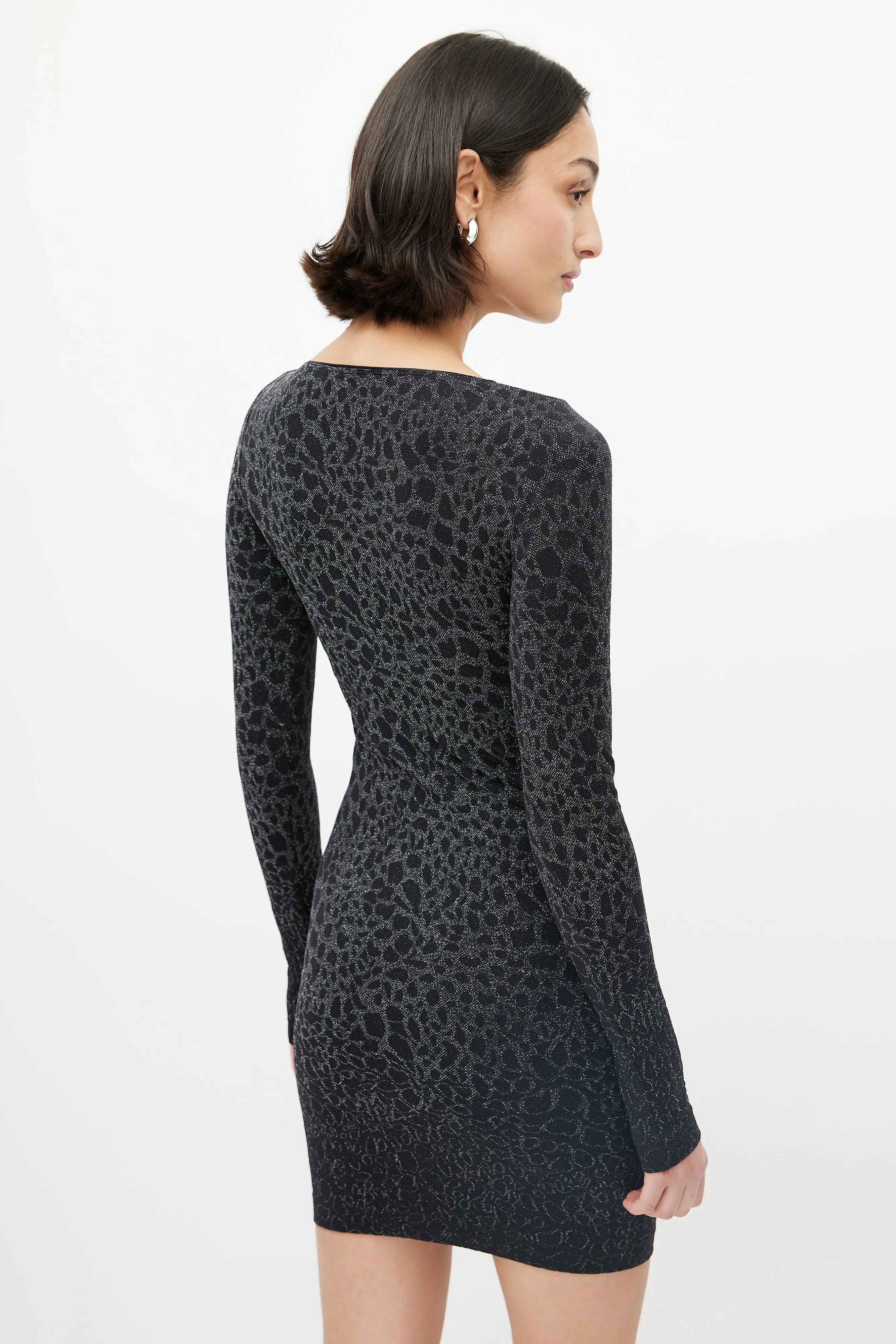 Black Metallic Patterned Knit Dress