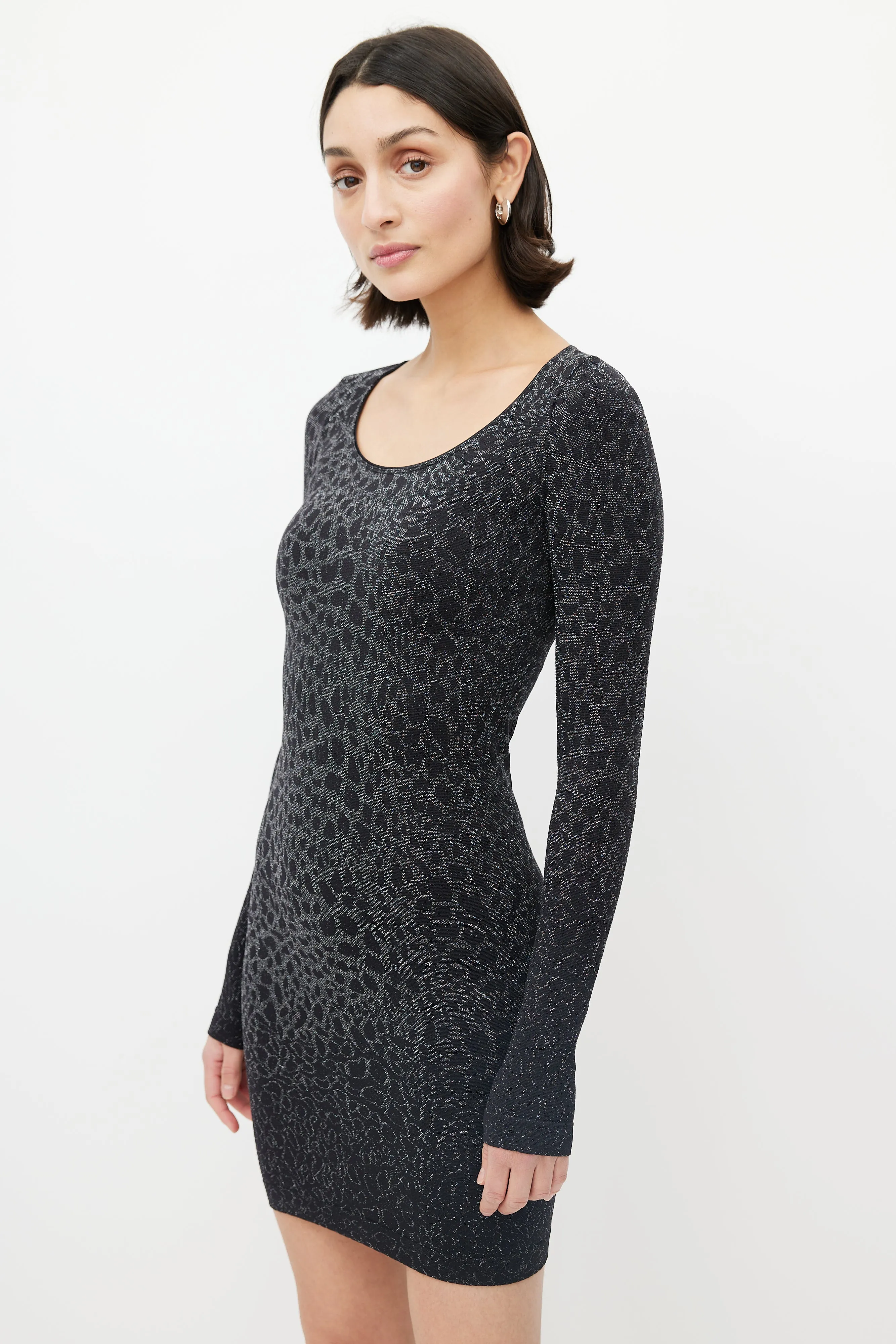 Black Metallic Patterned Knit Dress