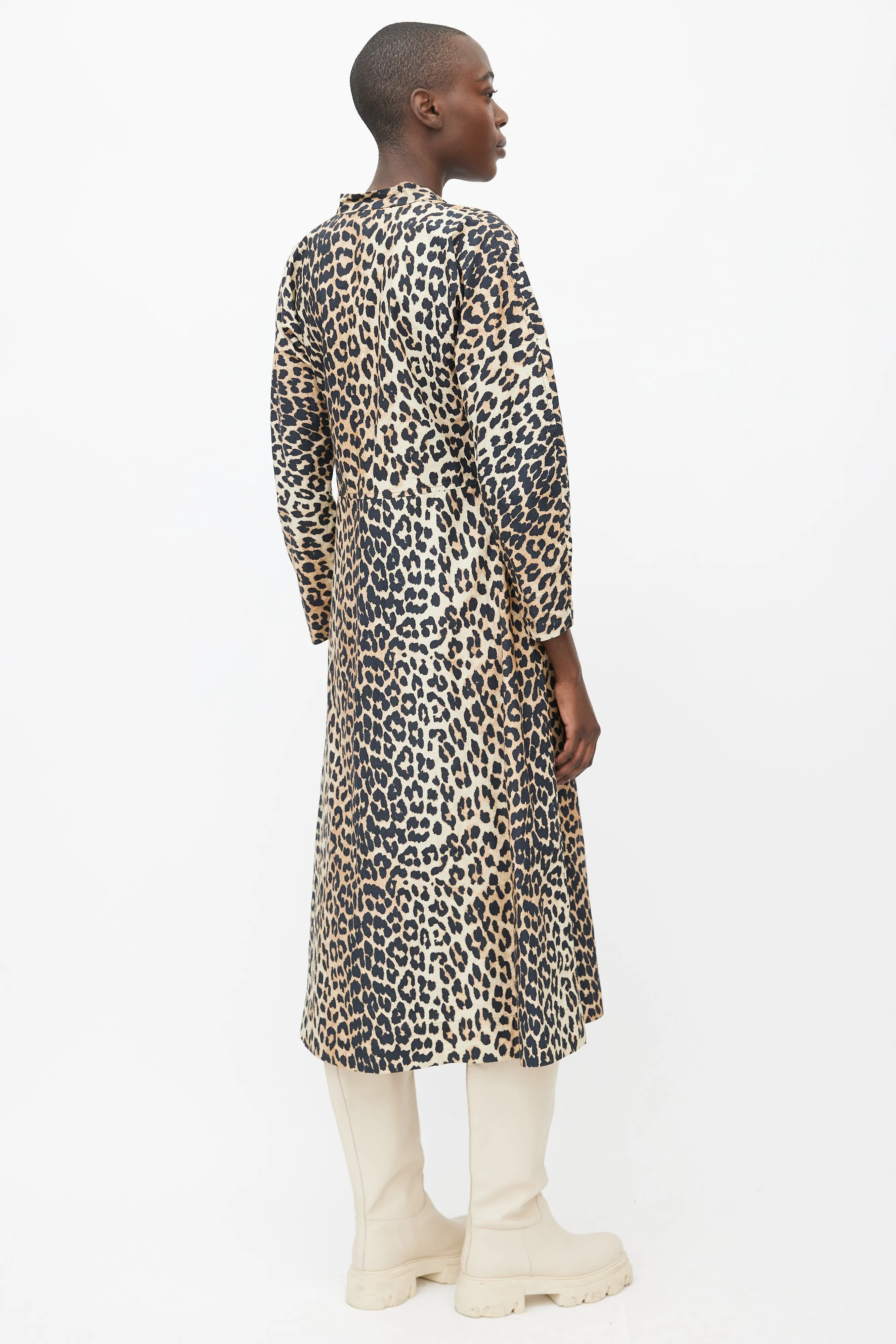 Brown & Black Patterned Long Sleeve Dress