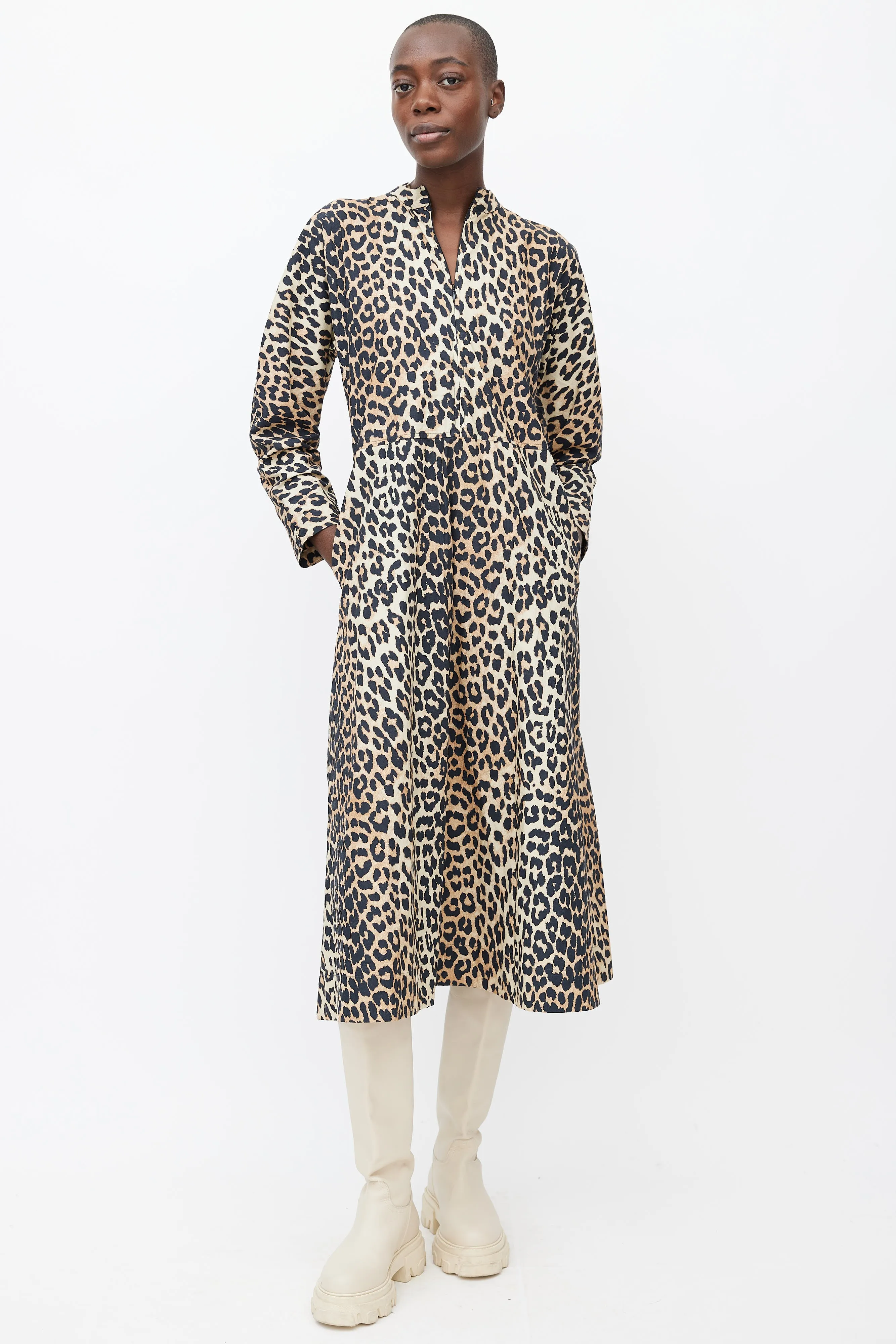 Brown & Black Patterned Long Sleeve Dress