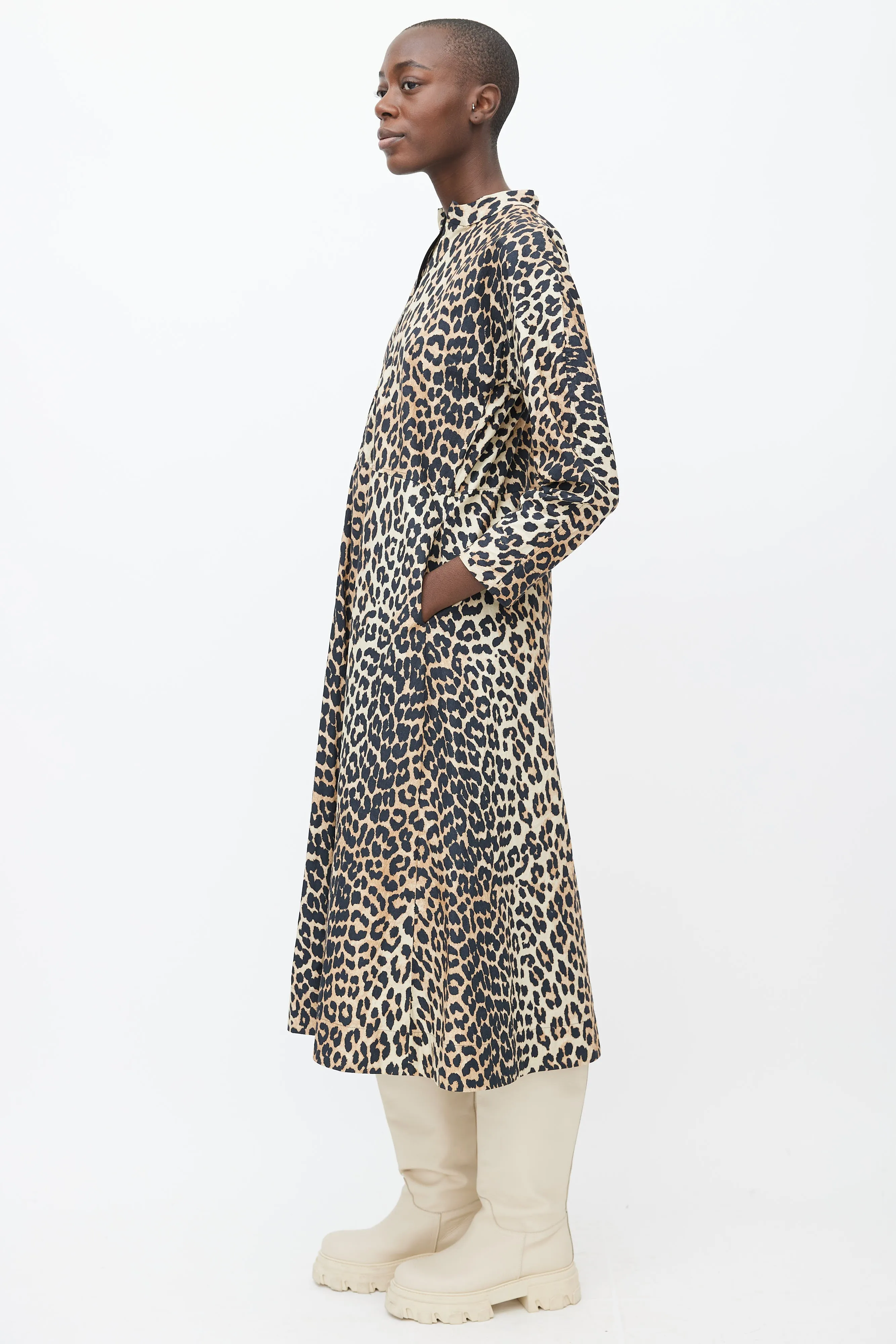 Brown & Black Patterned Long Sleeve Dress
