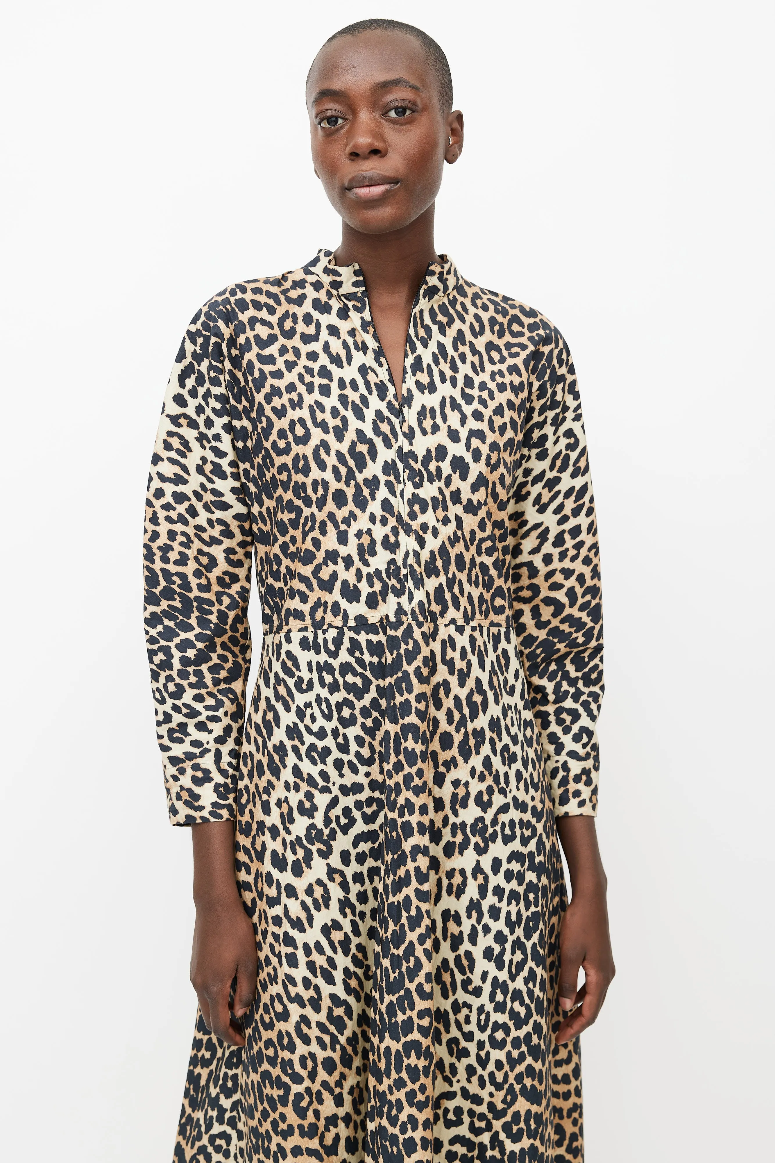 Brown & Black Patterned Long Sleeve Dress