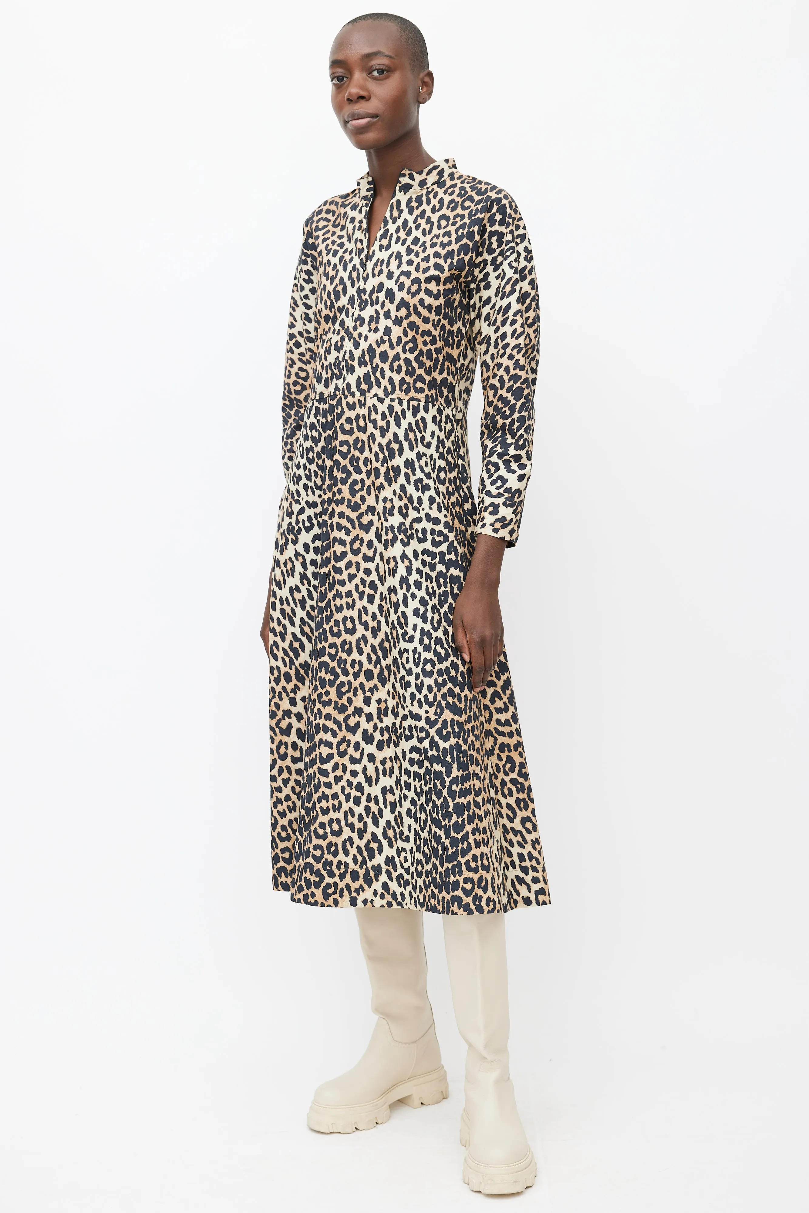 Brown & Black Patterned Long Sleeve Dress