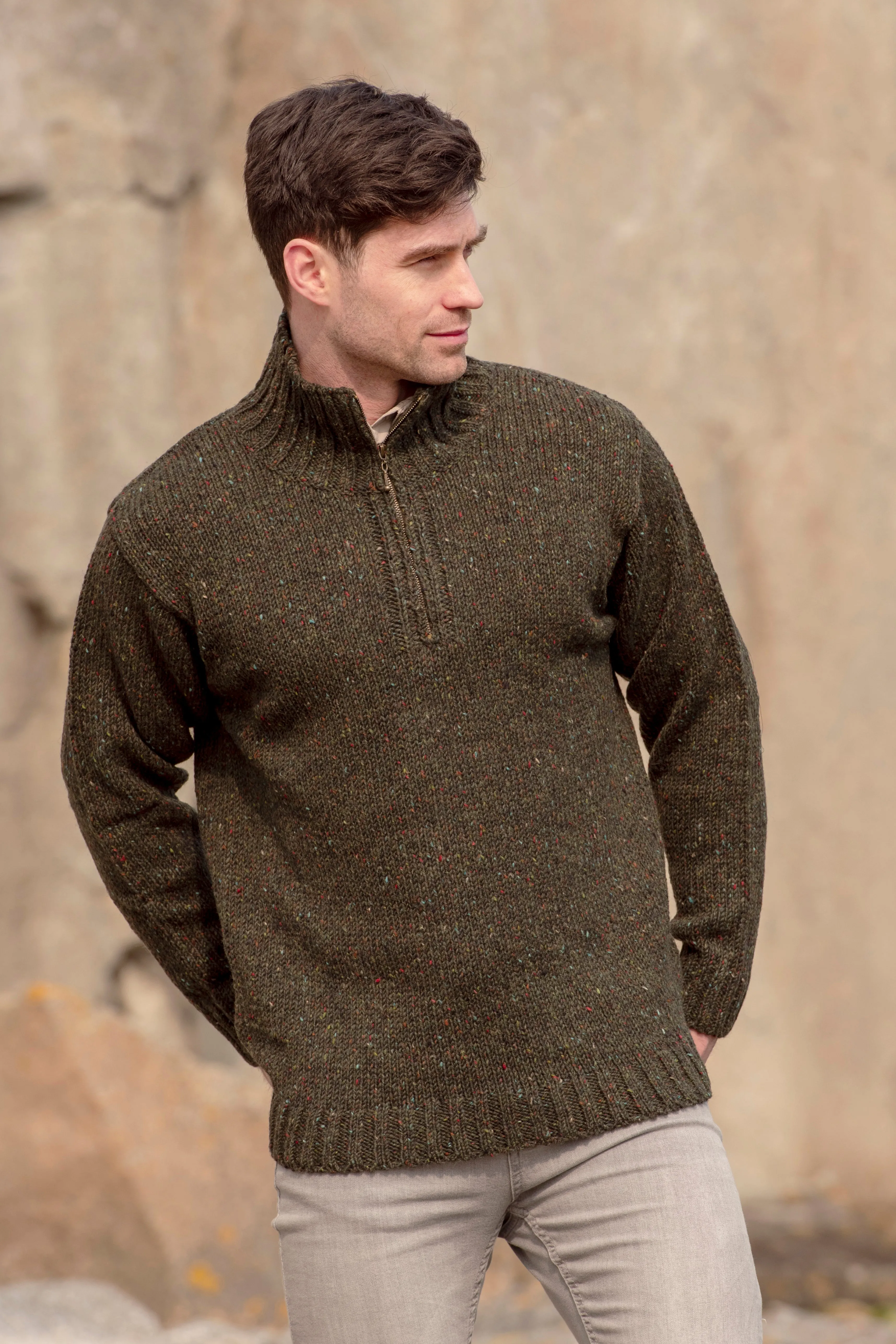 DONEGAL TWEED SWEATER WITH HALF ZIP