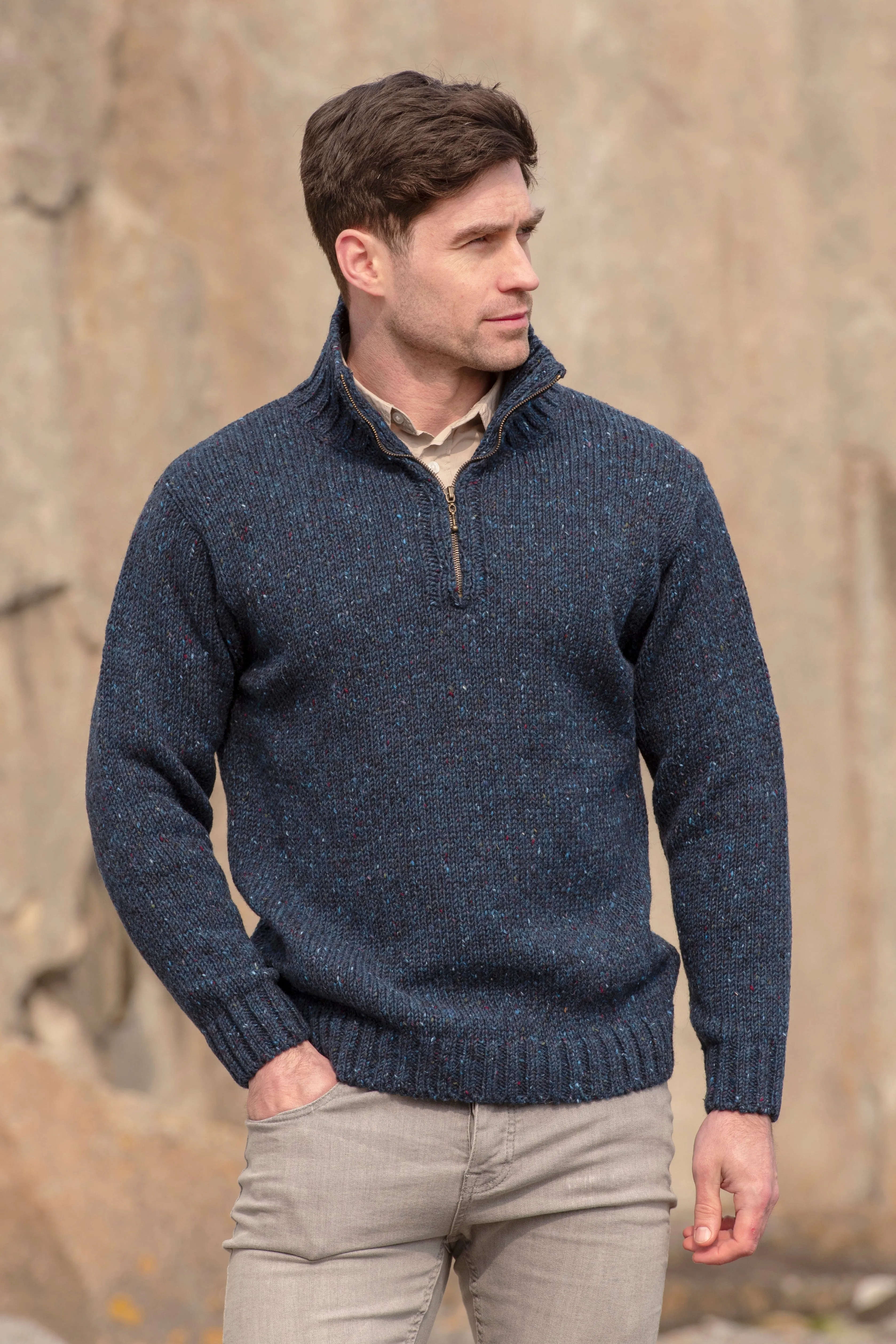 DONEGAL TWEED SWEATER WITH HALF ZIP