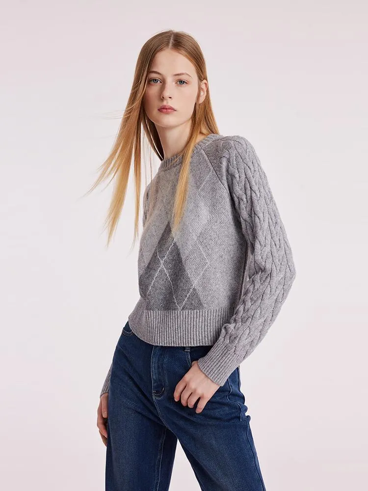 Grey Wool Jacquard Women Sweater