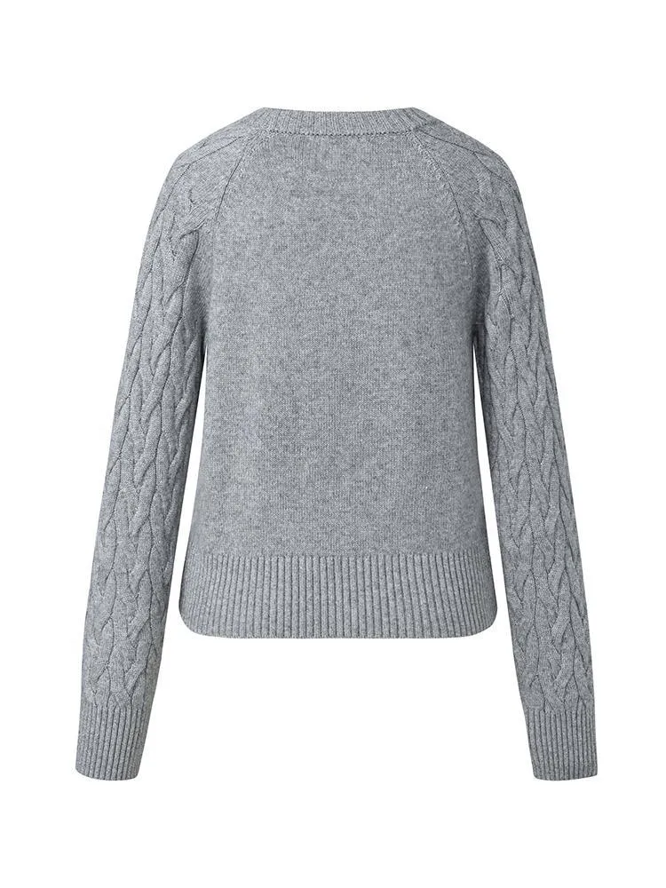 Grey Wool Jacquard Women Sweater