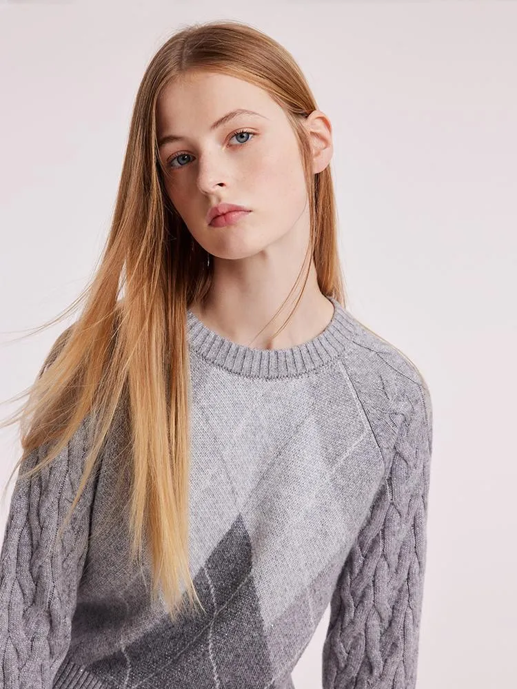 Grey Wool Jacquard Women Sweater