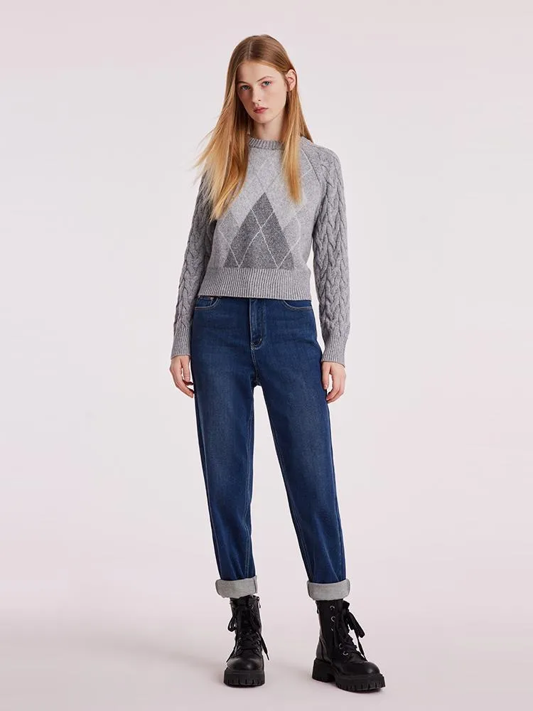 Grey Wool Jacquard Women Sweater