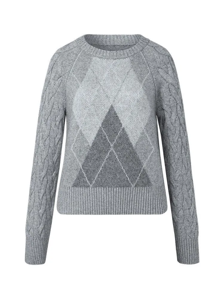 Grey Wool Jacquard Women Sweater