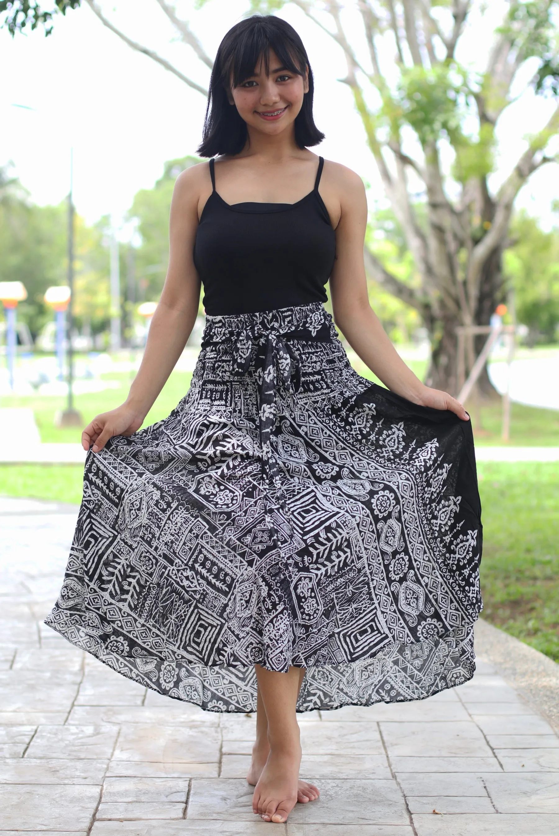 Maxi Dress Hippie Long Skirt Women Bohemian Boho Flared Skirt Summer Dresses Bow Tie Tribal Classic