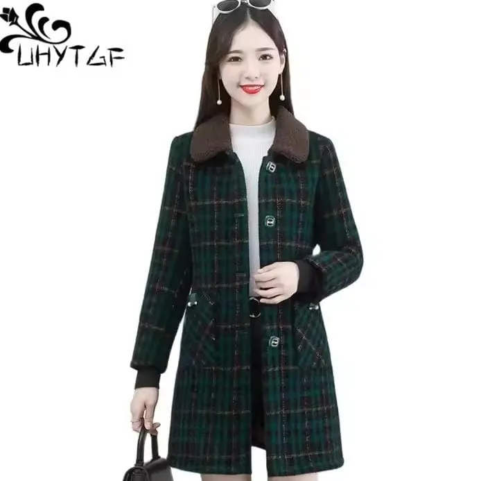 Middle-aged women's winter imitation mink cashmere long coat, plush knitted cardigan, plaid woolen jacket   X738255