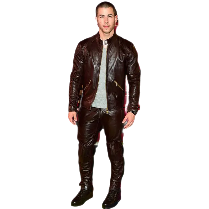 Nick Jonas Men'S Real Leather Stylish Pants Black