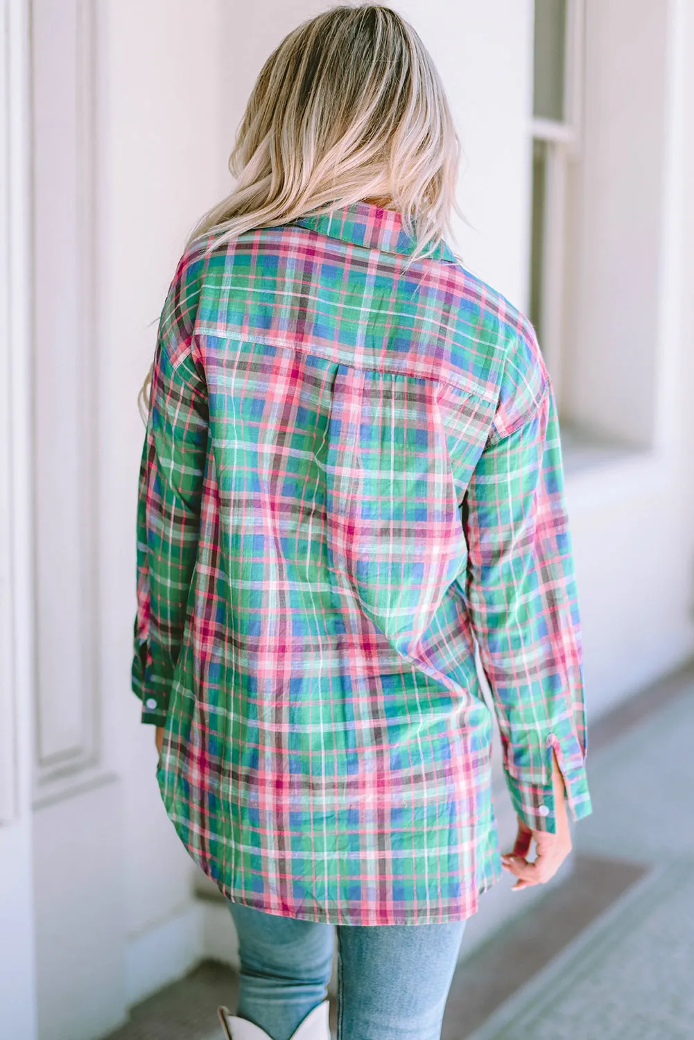 Plaid Long Sleeve Split Shirt