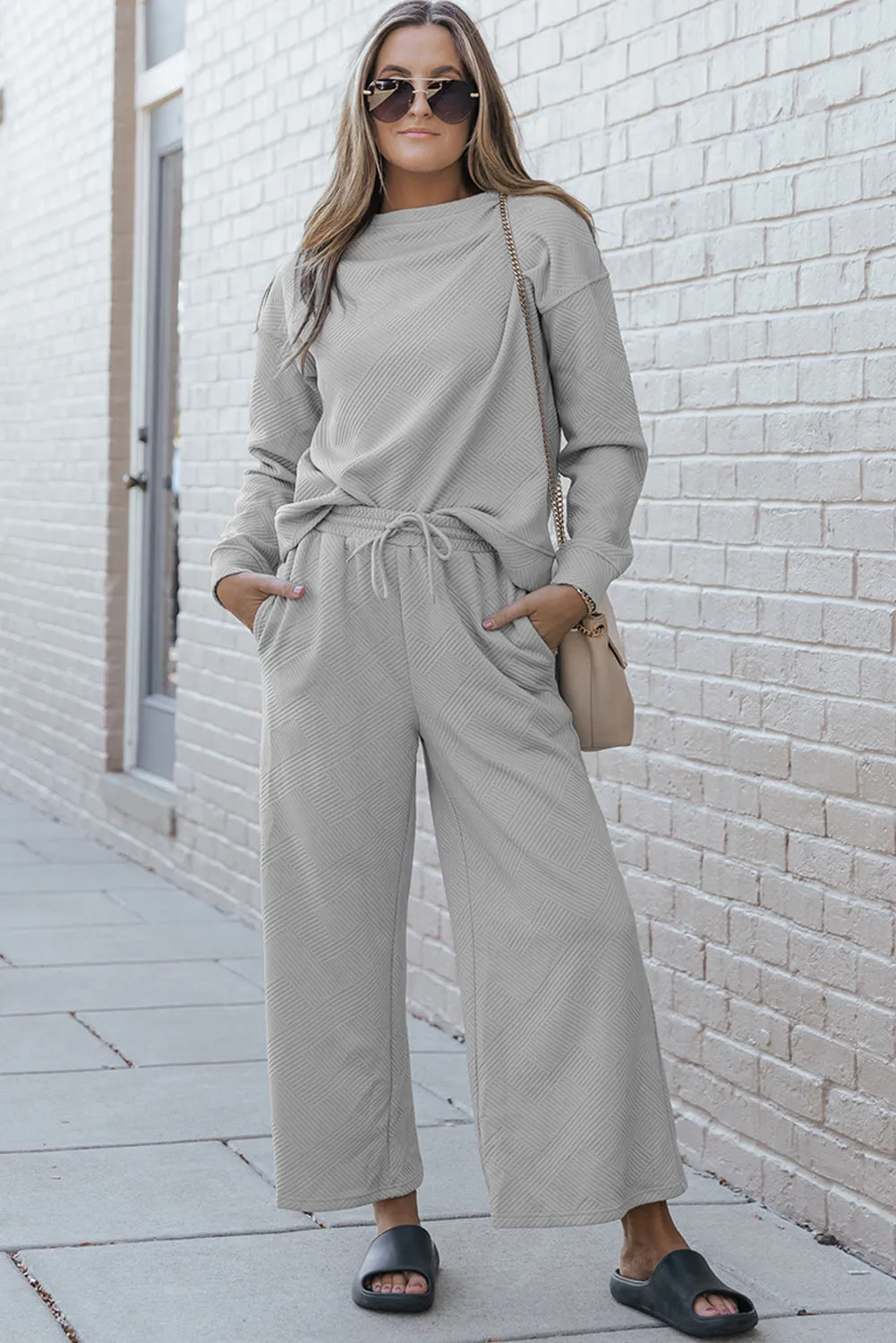Stylish Gray Women's T-Shirt & Pants Set - Ultra Loose