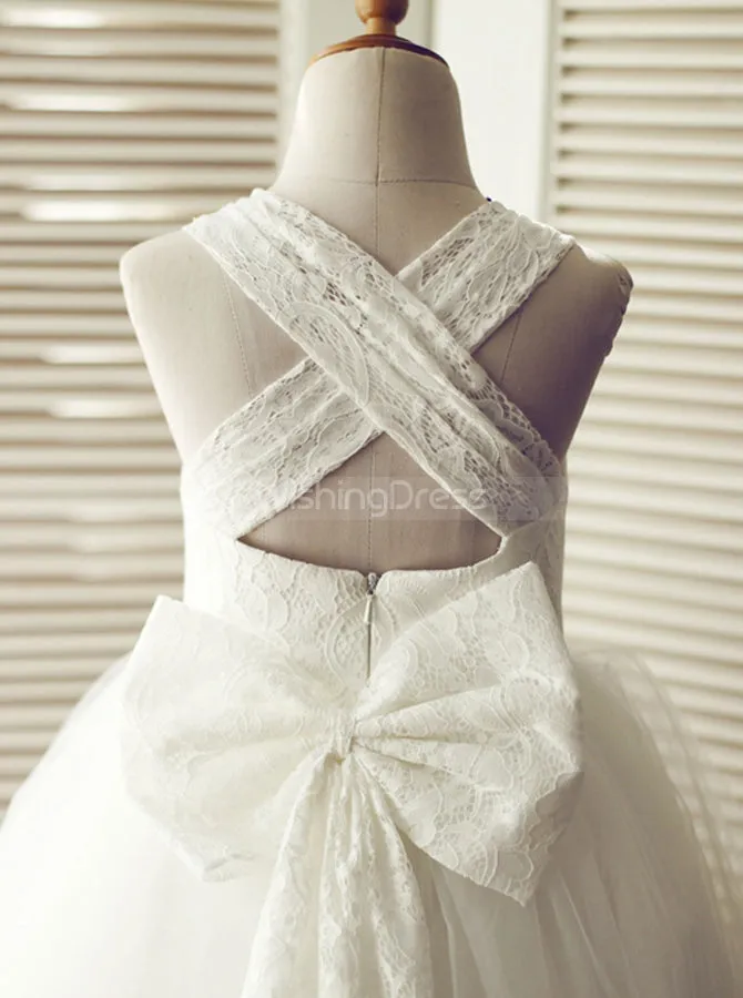 White Ball Gown Flower Girl Dress,Knee Length Flower Girl Dress,FD00099