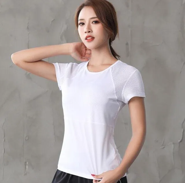Women Fitness Top Yoga Shirt Summer Mesh Loose Running Shirts Dry Fit Workout Vest Gym Shirt Sport Tank Top Women fitness Cloth