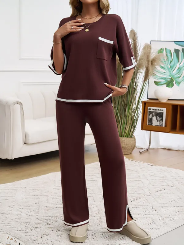 Women Laid-back Outfit Straight-leg pants with Top