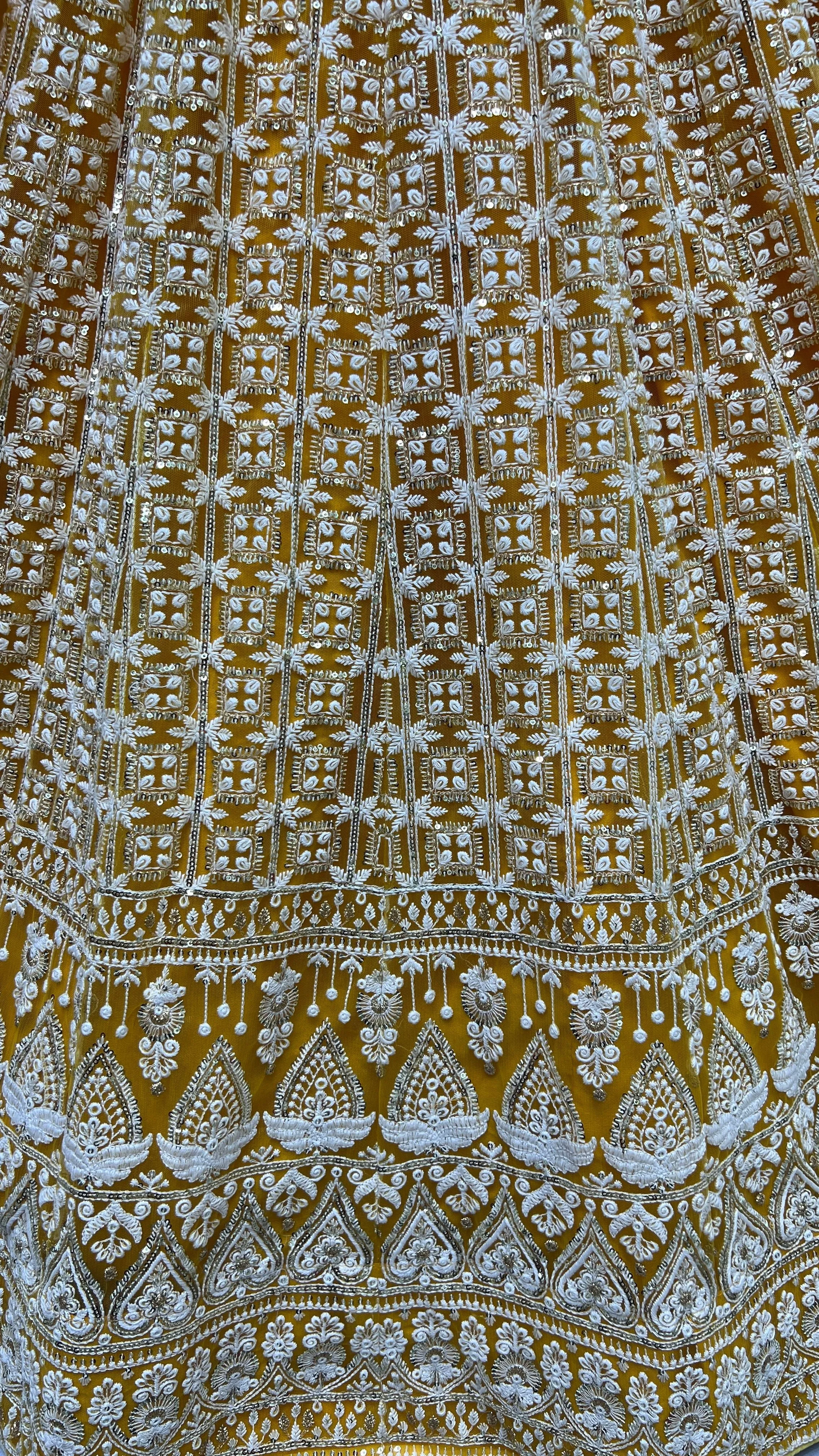 Yellow Bridal Silk Lehenga with Pure Net and Sequins Work Patterned thread work Bridal Lehenga Choli